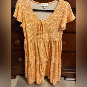 Jessica Simpson xl tangerine orange ditsy floral knit tiered mini dress flutter